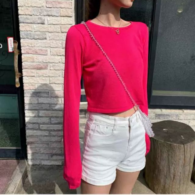 Áo thun croptop ulzzang tay dài ôm body 2019