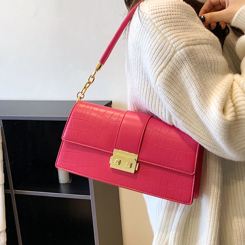 Túi đeo dưới cánh tay/ đeo cánh tay IELGY dáng vuông nhỏ họa tiết da cá sấu chất lượng cao cho nữ