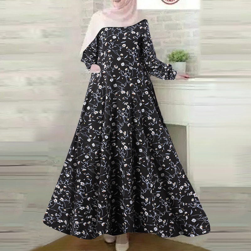 Đầm maxi ZANZEA dáng rộng tay dài gài khuy in họa tiết phong cách Hồi Giáo cổ điển thời trang cho bạn nữ