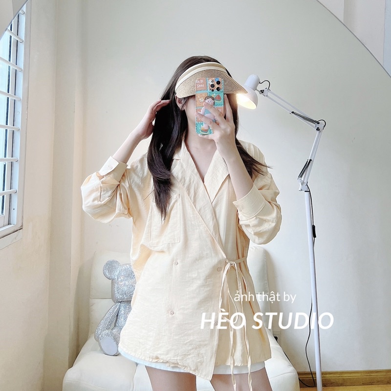 Áo Sơ Mi Blazer Cột Nơ Hèo Studio (Ảnh Thật)