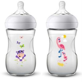 Bình sữa Philips Avent Natural 260ml hoạ tiết chim hạc và hà mã