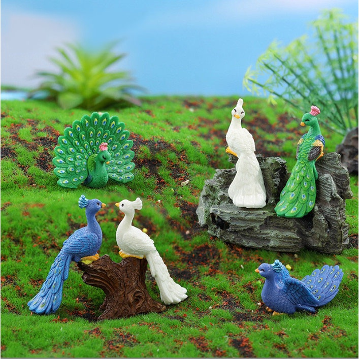 Mô hình  tiểu cảnh công xòe cánh, trang trí terrarium decor chậu cây