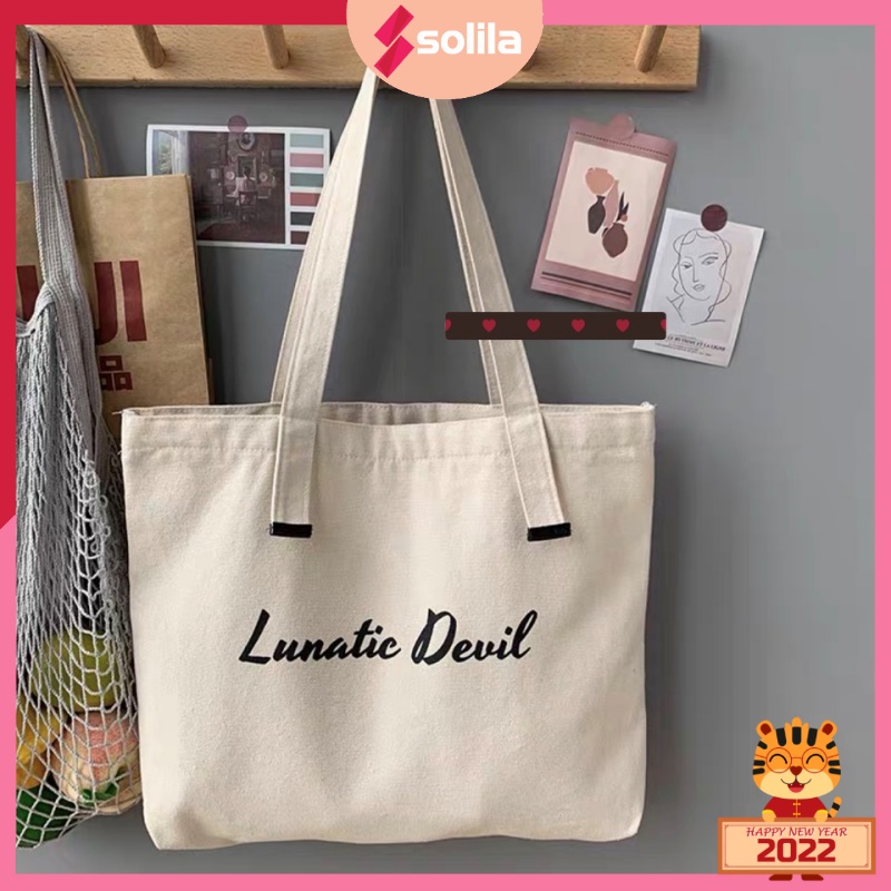 Túi tote vải canvas cao cấp Lunatic Devil khổ vuông