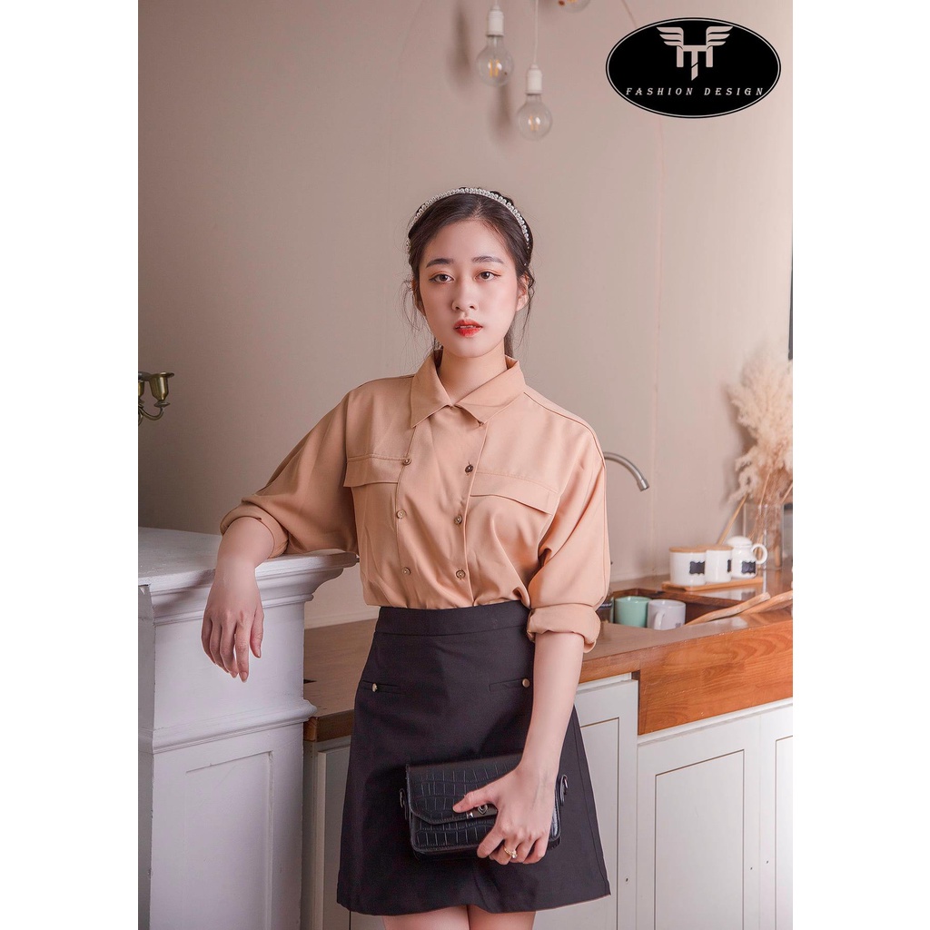 Áo sơ mi kiểu thiết kế đẹp tay dài cánh dơi dáng rộng cổ vest phối cúc cách điệu, chất liệu không nhăn SM01-HT-CLOTHES | BigBuy360 - bigbuy360.vn