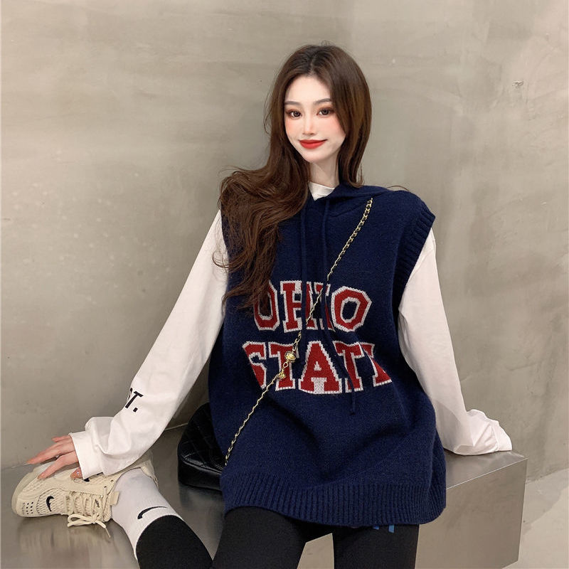 Áo hoodie dệt kim dáng rộng thời trang Hàn Quốc dành cho nữ