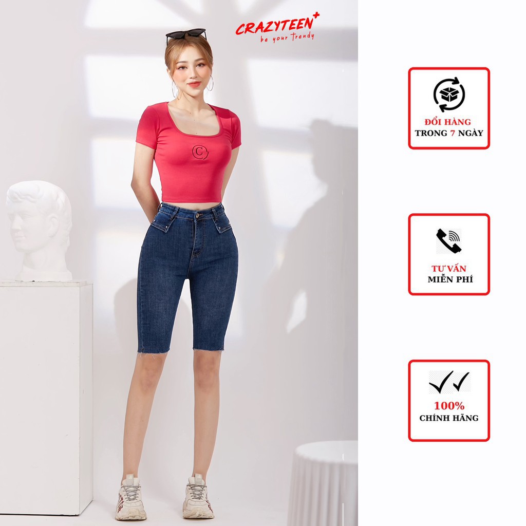 Quần jeans nữ CRAZYTEEN lửng thiết kế basic K0118