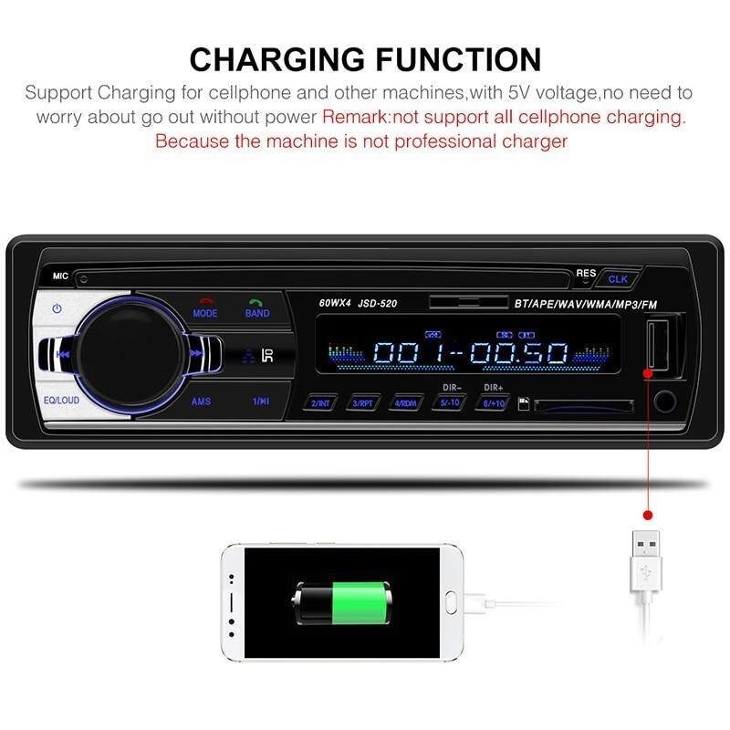 Máy Nghe Nhạc MP3 12-24V 1 Din Bluetooth/USB/AUX/SD/FM Tích Hợp Thẻ Nhớ 4GB TF Cho Xe Hơi