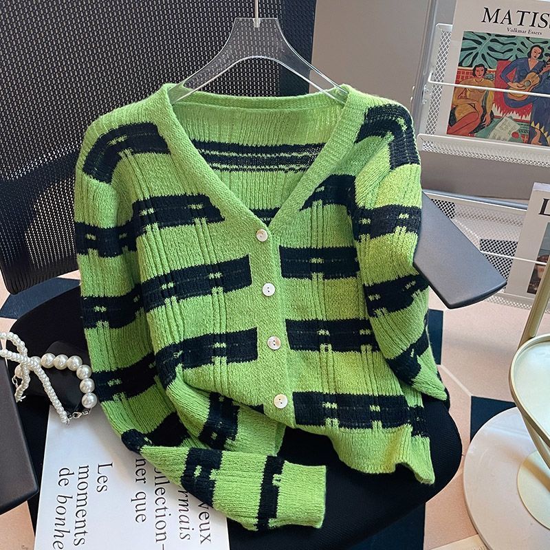 Áo sweater Dệt Kim Họa Tiết Kẻ Sọc Phong Cách Hàn Quốc Thời Trang Mới Cho Nữ