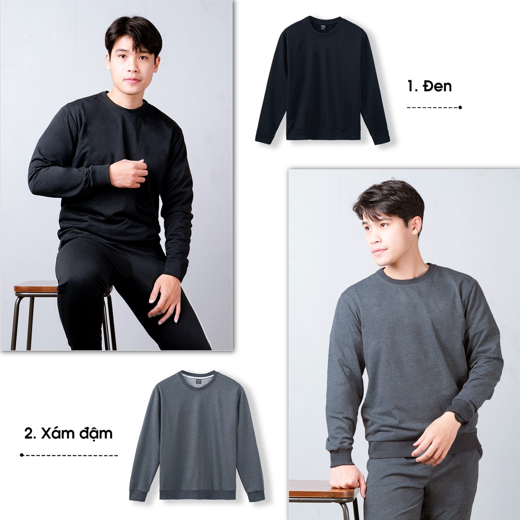 Sweater dài tay nam THE 1992 Áo nỉ da cá 3 màu trơn