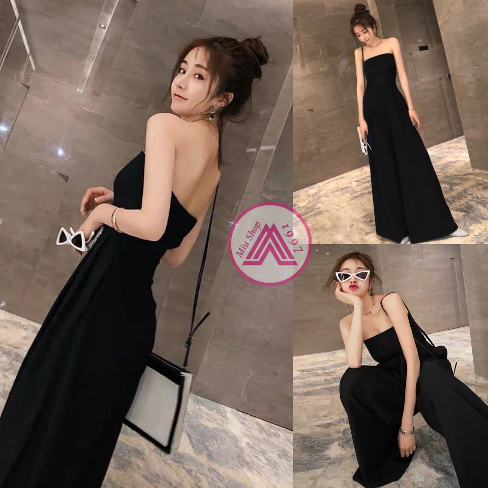 (HÌNH THẬT) Jumpsuit Dài Ống Rộng (ĐEN)