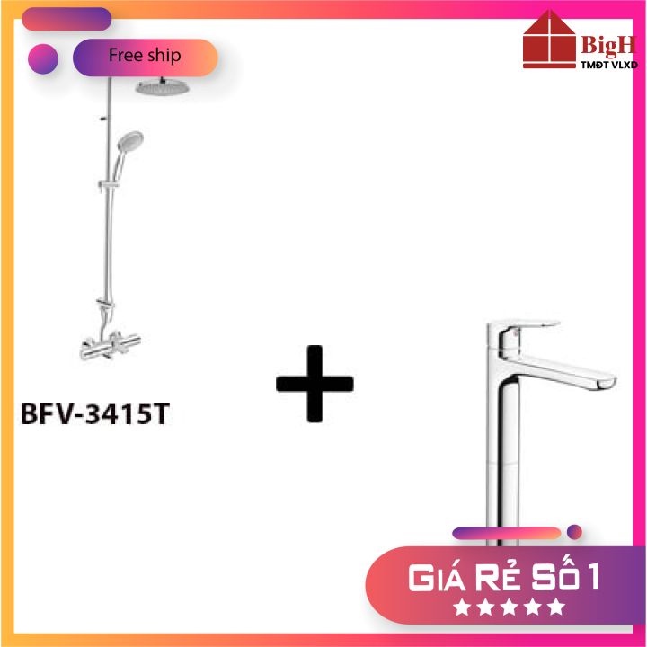 Sen cây BFV-3415T kèm vòi rửa LFV-1402H. Chất liệu đồng mạ crom không trì- Vật liệu xây dựng BigH