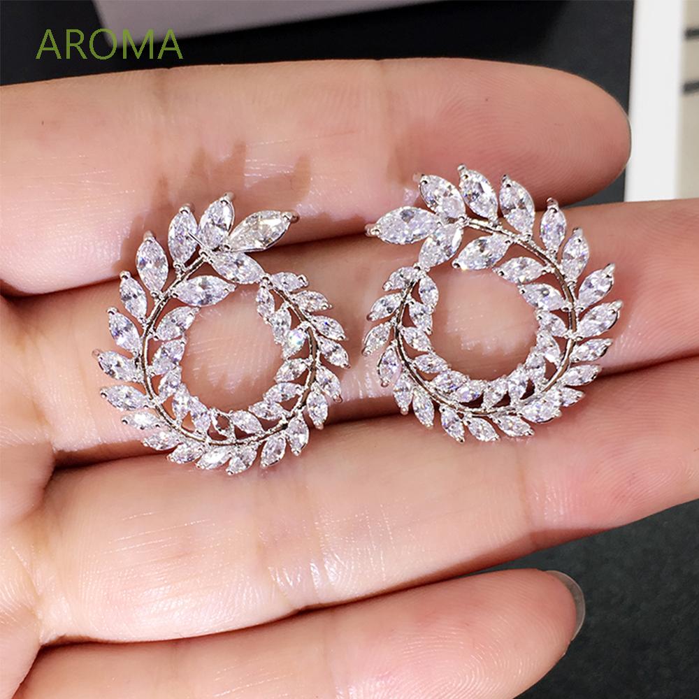 Khuyên tai kiểu dáng chiếc lá cuộn tròn đính đá thời trang cao cấp