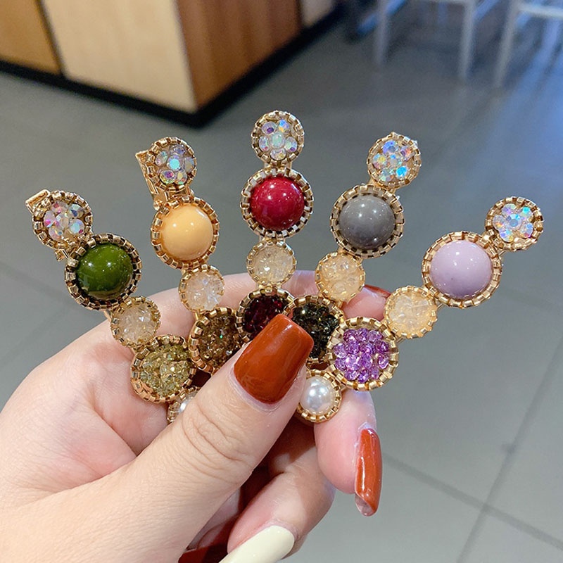 Kẹp Tóc Đính Đá Ngọc Trai Kiểu Dáng Đơn Giản Sang Trọng Phong Cách Hàn Quốc Cho Nữ