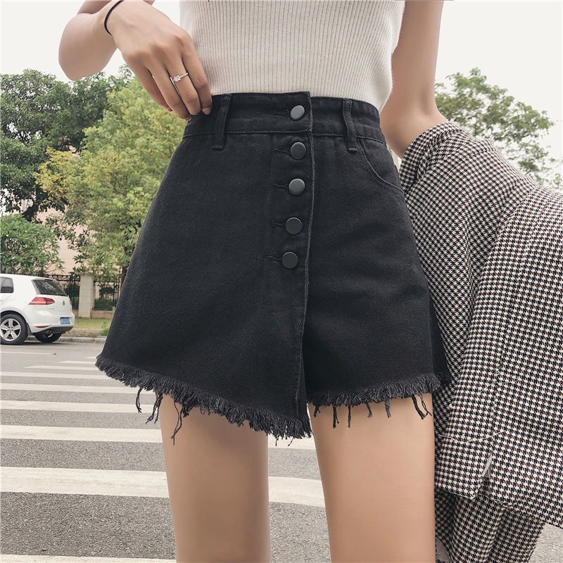 Quần Short jean giả váy, lệch vạt, có khuy, nhiều màu - LK037