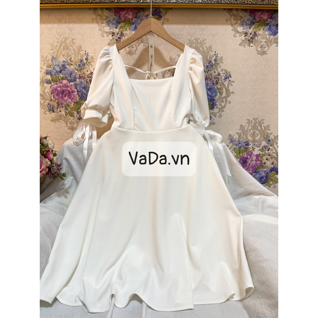 Đầm cổ vuông xòe tay phồng dự tiệc cao cấp xinh yêu - Thời Trang VADA - V11