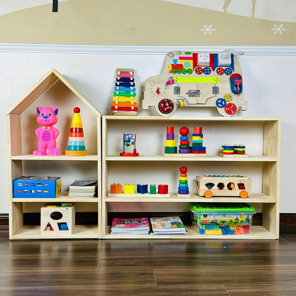 Combo Kệ Gỗ Montessori Đựng Đồ Chơi Sách Vở Đồ Dùng Trang Trí Nội Thất Phòng Trẻ Em