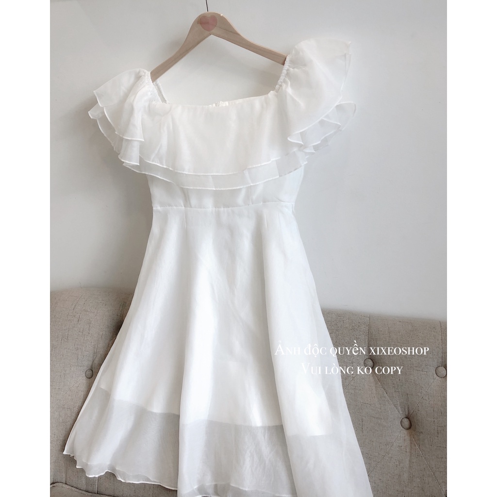 Váy trắng trễ vai bèo voan nhẹ nhàng tiểu thư xixeoshop - v80 | BigBuy360 - bigbuy360.vn
