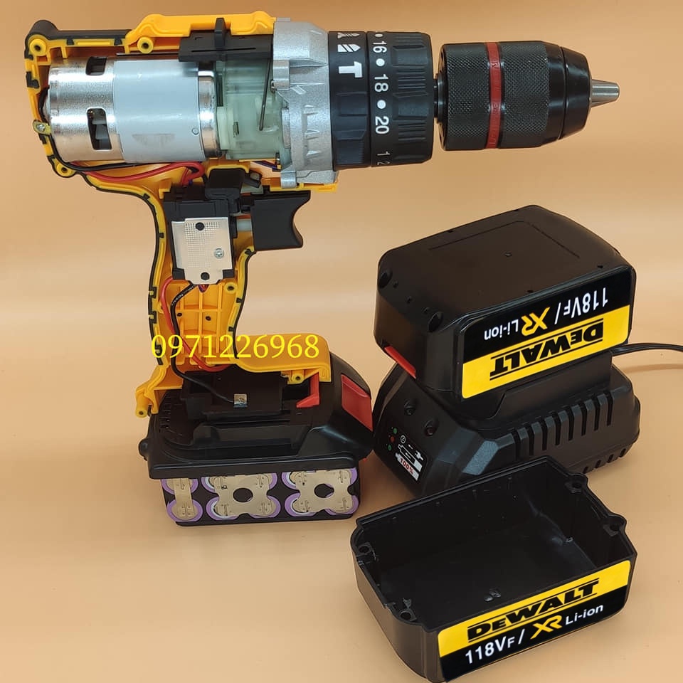 KHOAN KHÔNG DÂY Dewalt 118v -  Tặng kèm 29 phụ kiện -  2 Pin - Khoan bê tông, gỗ, sắt, bắt vít,.. - Đảo chiều