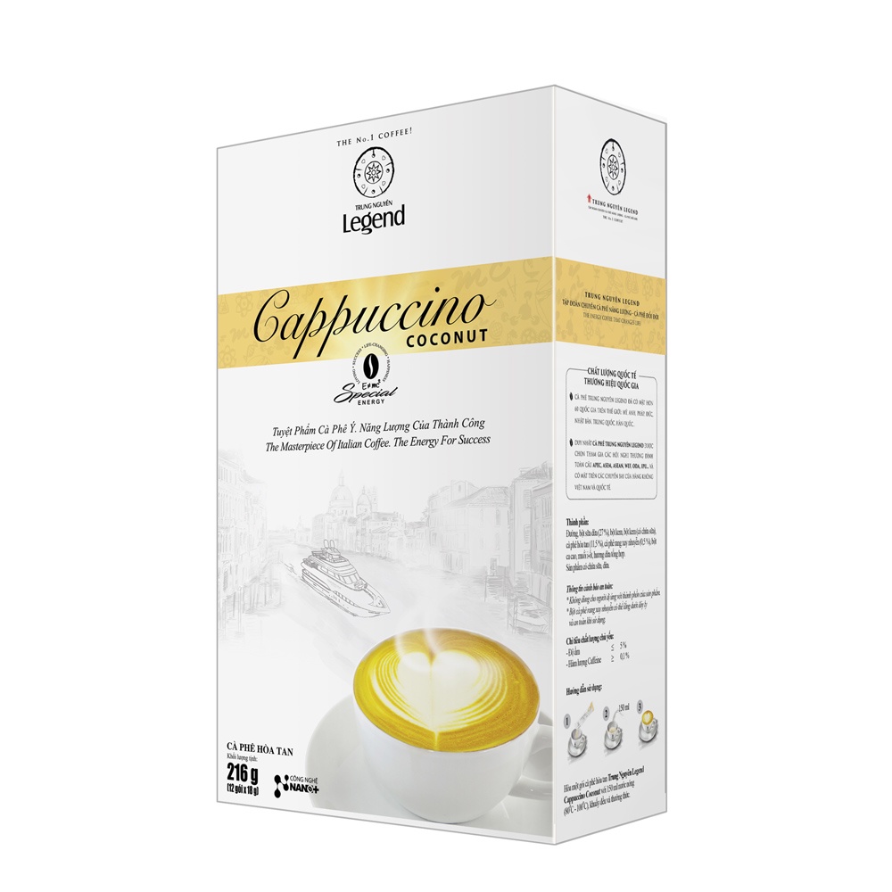 Cà phê hòa tan Trung Nguyên Legend Cappuccino Coconut 12 Sticks 18Gr