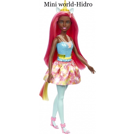 Búp bê Barbie Dreamtopia Unicorn Doll (Pink &amp; Yellow Hair), with Skirt, Removable Unicorn chính hãng