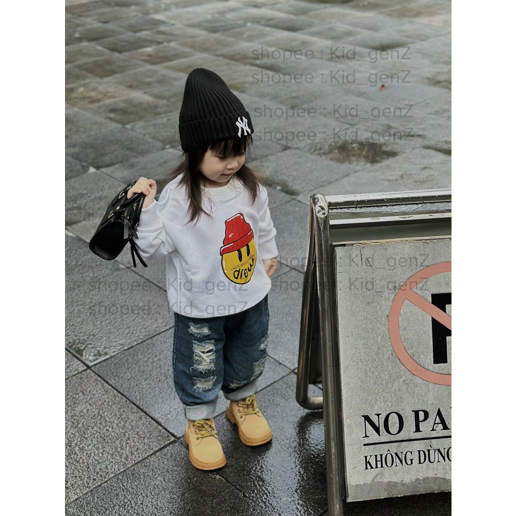 Áo nỉ cổ tròn drew mũ đỏ cho bé , áo sweater trẻ em unisex street , TP KIDs SAM KIDs