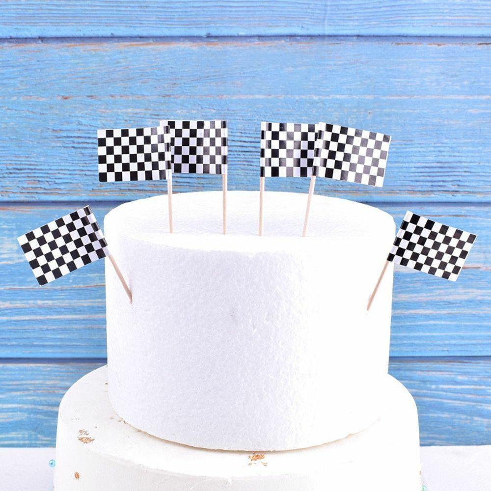 Cờ Đua Bằng Giấy Họa Tiết Caro Trắng Đen Đa Năng Trang Trí Bánh Kem
