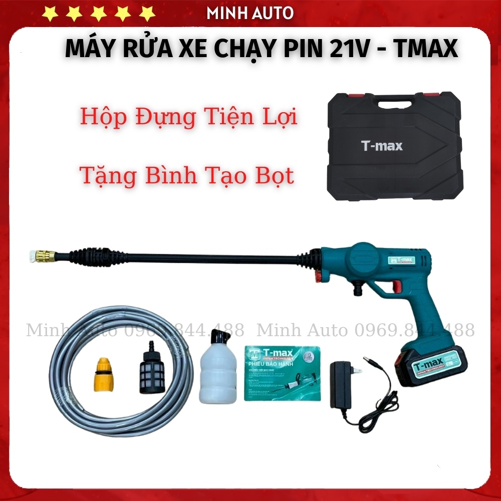 Máy Rửa Xe - Máy Rửa Xe Mini - Chạy Pin 21V- 200W, Áp Lực Cao, Tặng bình Tạo Bọt CT167A