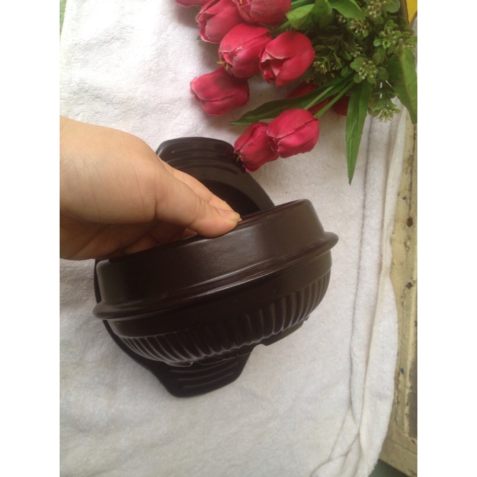 Thố ,nồi đất nâu tráng men làm cơm trộn,súp,trứng hấp kiểu Hàn Quốc kèm đế lót Size 13cm-750ml