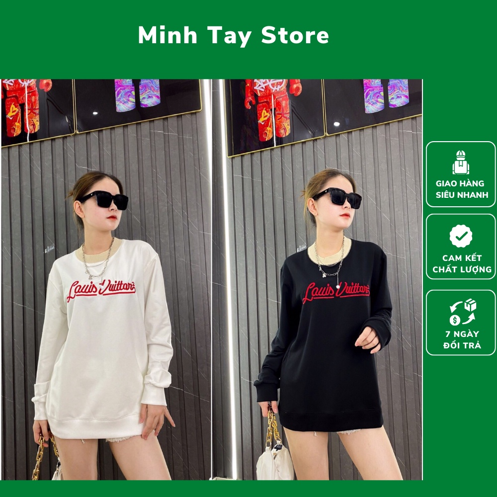 Áo Dài Tay Nam Lv Họa Tiết Chữ Thêu Trẻ Trung . Áo Thu Đông Nam Lv Chữ Thêu Chất Nỉ Cao Cấp - MINH TÂY STORE