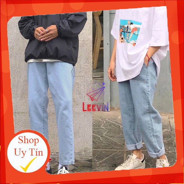 Quần Jean Nam Nữ Ống Suông Unisex 2 Túi Trước - Kiểu quần jeans nam nữ Baggy vải bò Leevin Store -Hàng nhập khẩu