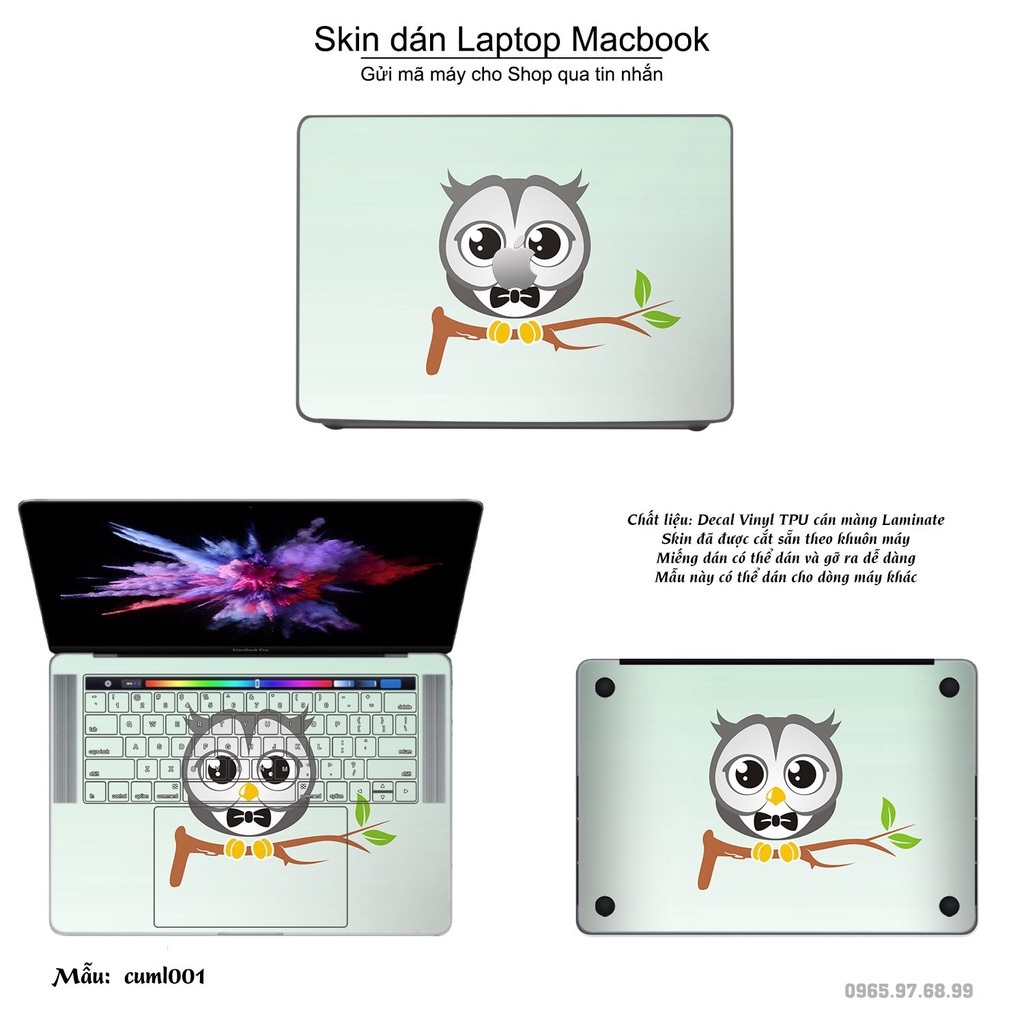 Skin dán Macbook mẫu Cú mèo (đã cắt sẵn, inbox mã máy cho shop)