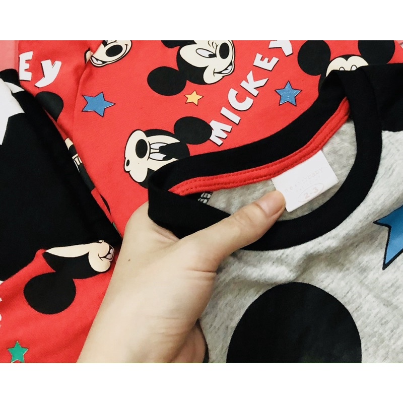 Set 2 bộ cotton dài tay in hình mickey cho bé trai size từ 10-24 cân