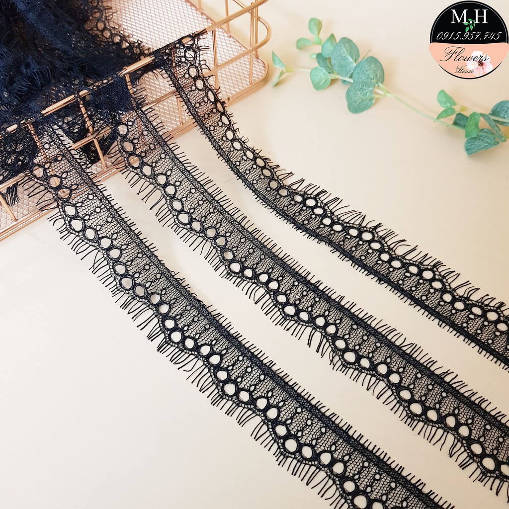 Cuộn dây viền ren lưới đen dài 3 mét rộng 3cm LMI1Đ loại mỏng mềm dùng may đồ và trang trí decor Maihoaflower