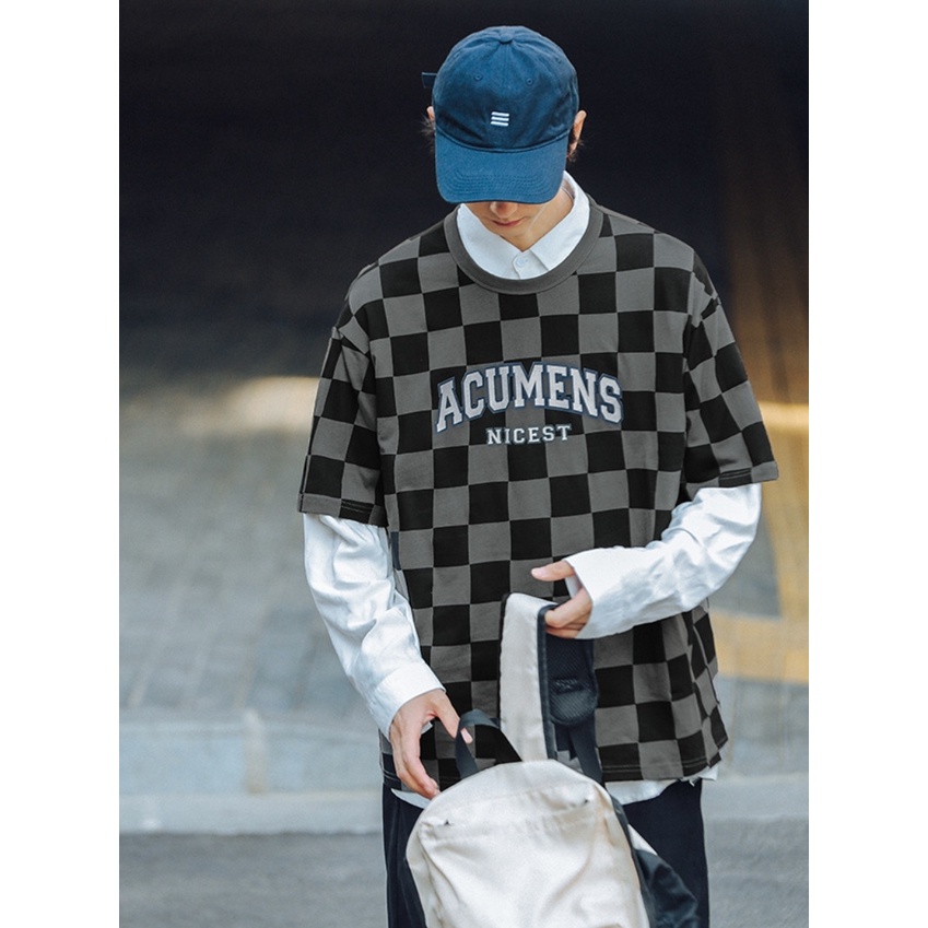 Áo thun kẻ tay lỡ 100% cotton caro nam nữ  MEANSTORE phông in hình cotton vải mát form rộng phong cách Hàn Quốc