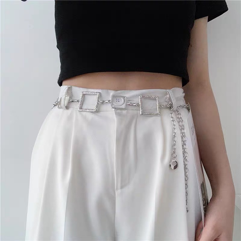 [ New] Chuỗi phụ kiện trang trí thắt lưng váy nữ Đai xích 2 màu ô vuông đơn giản cá tính