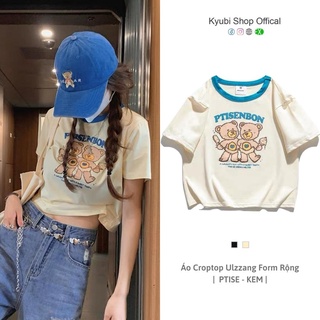 Áo thun croptop PTISE phong cách ulzzang form rộng - Áo phông croptop chất cotton KYUBI CRT21
