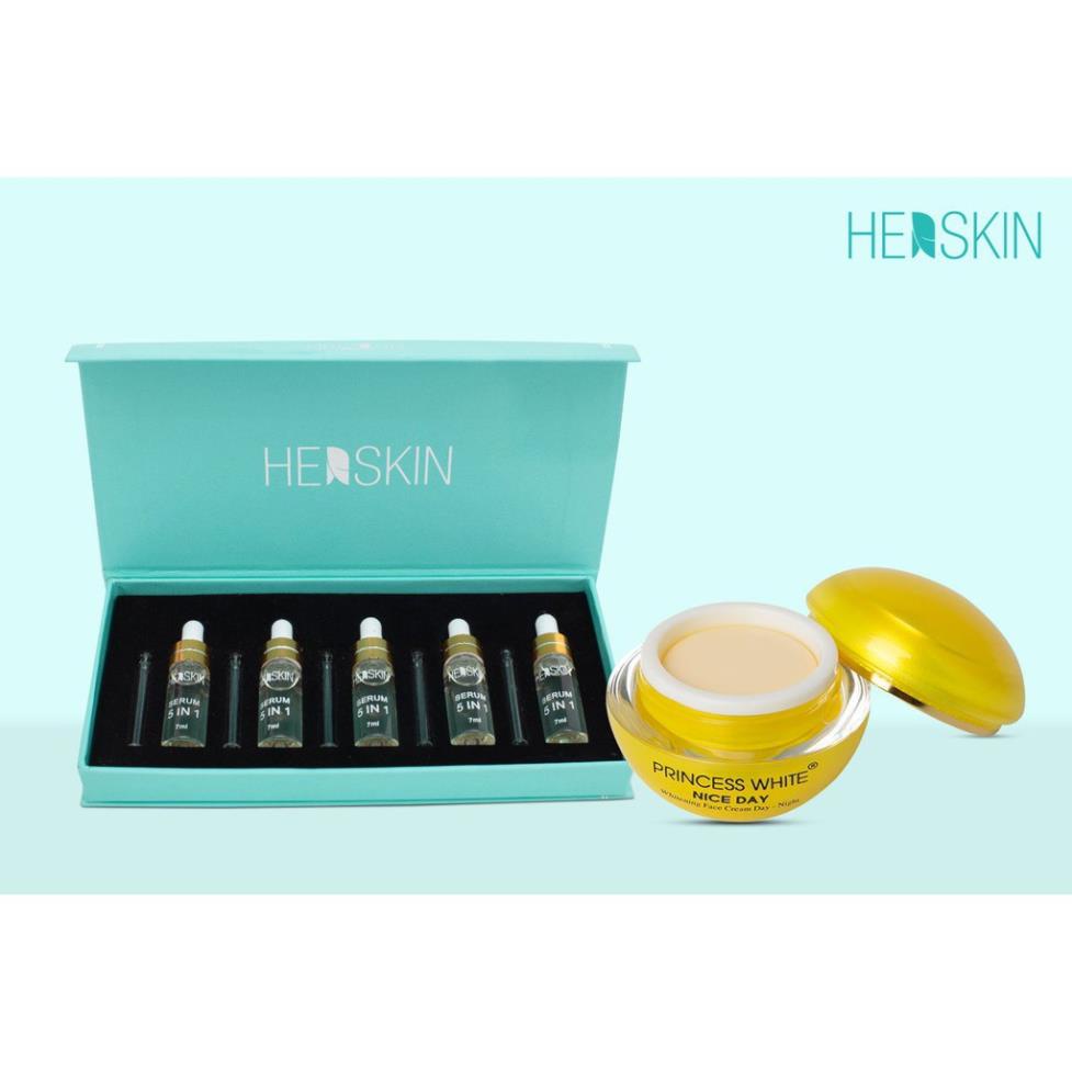 Combo Kem Dưỡng Trắng Da Mặt Nice Day + Serum 5in1 Herskin Princess White Date 2024