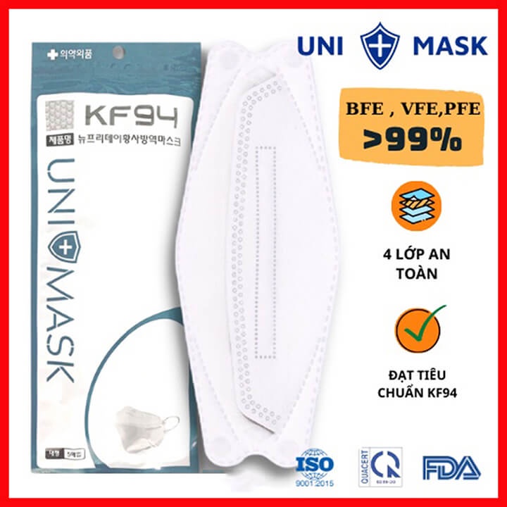Khẩu trang KF94 4D Uni Mask kháng khuẩn chống bụi mịn công nghệ Hàn Quốc, khẩu trang 4 lớp cao cấp đủ màu và size