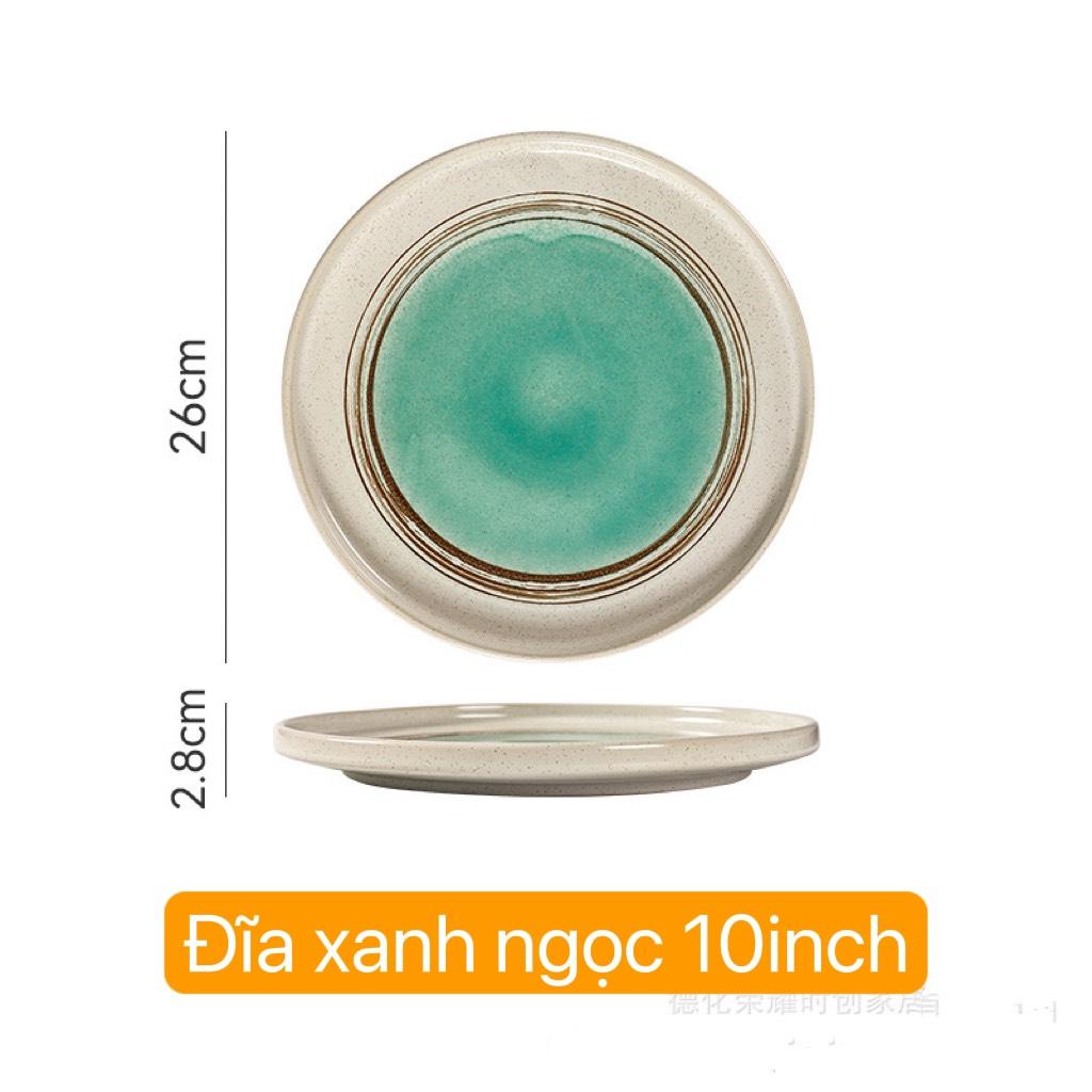 Đĩa âu phẳng màu xanh ngọc đĩa nhà hàng cao cấp size 20cm và 25cm