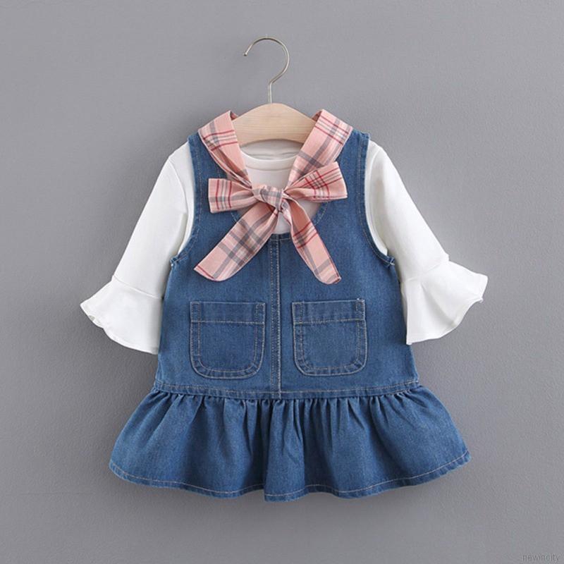 Set Áo Thun Ngắn Tay Và Đầm Yếm Denim Phong Cách Hàn Quốc Dành Cho Bé Gái