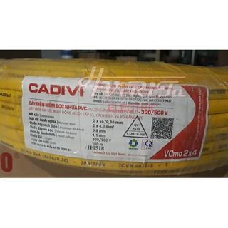 [Freeship 70K] Dây điện đôi Cadivi 2 lớp bọc 2x4 mm2 Vcmo 2x4.0 Cuộn 100 mét