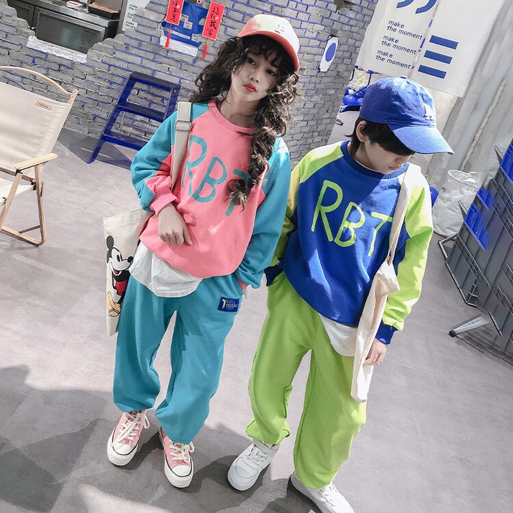 Bộ Đồ Thể Thao Dài Tay In Chữ Phối Màu Thời Trang Xuân Thu Cho Bé Gái