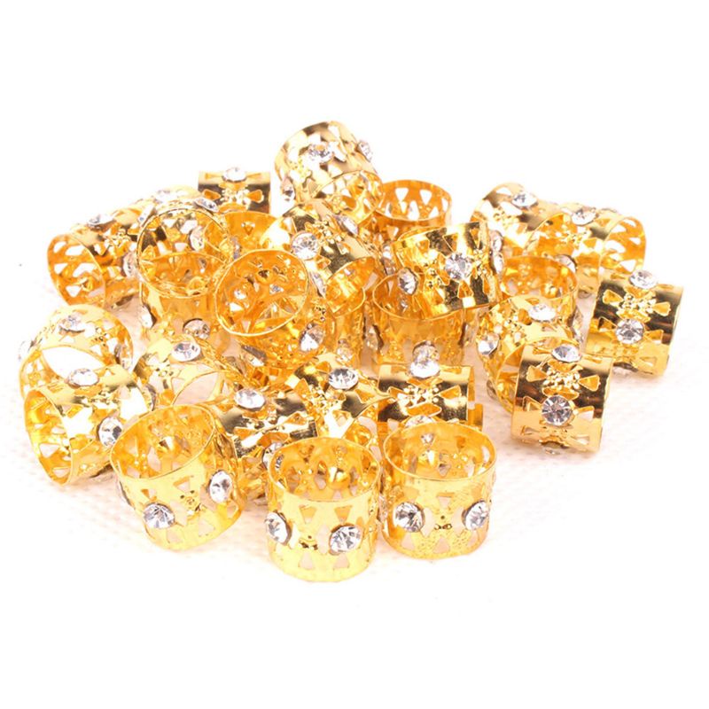 [Hàng mới về] Set 5 ống kẹp bện tóc điều chỉnh được bằng kim loại đính đá nhân tạo màu vàng/ màu bạc thời trang làm đẹp