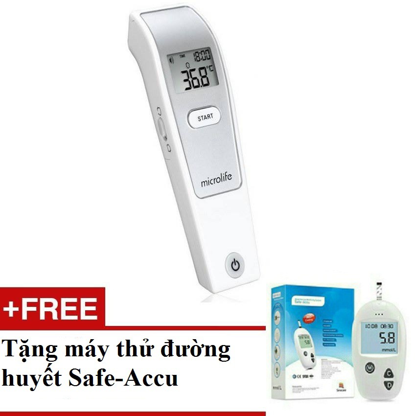 Nhiệt kế hồng ngoại đo trán Microlife Fr1mf1 - đo 1s - Tặng kèm máy thử đường huyết Safe-Accu