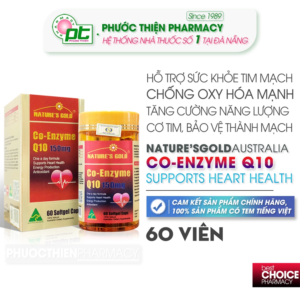 Viên uống bổ tim mạch CoQ10 CoEnzyme Q10 150mg Nature's Gold Lọ 60 viên, ổn định huyết áp
