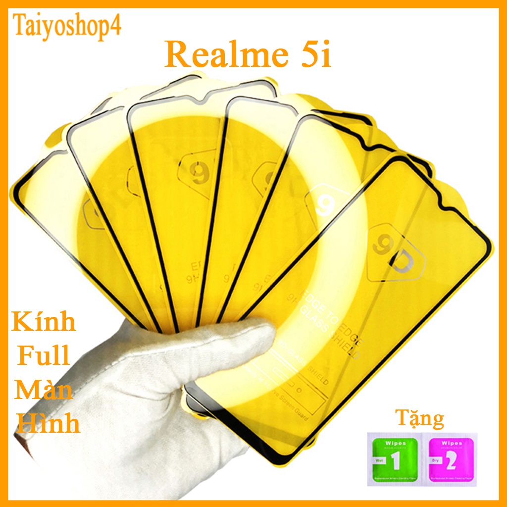 Kính cường lực REALME 5I full màn hình, Ảnh thực shop tự chụp ( Tặng kèm bộ giấy lau màn hình ) Taiyoshop4