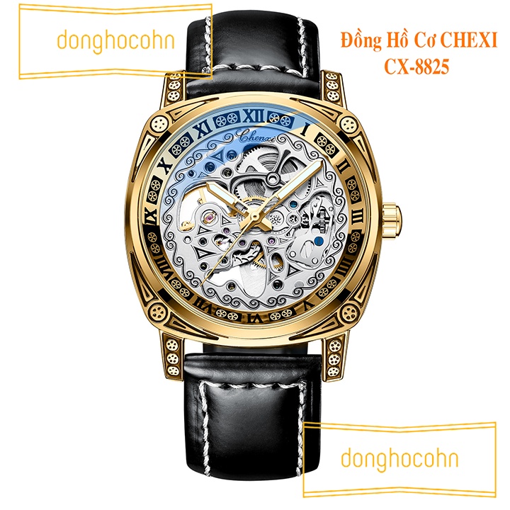 Đồng hồ cơ nam Chenxi dây da lộ máy tự động cao cấp CX-8825