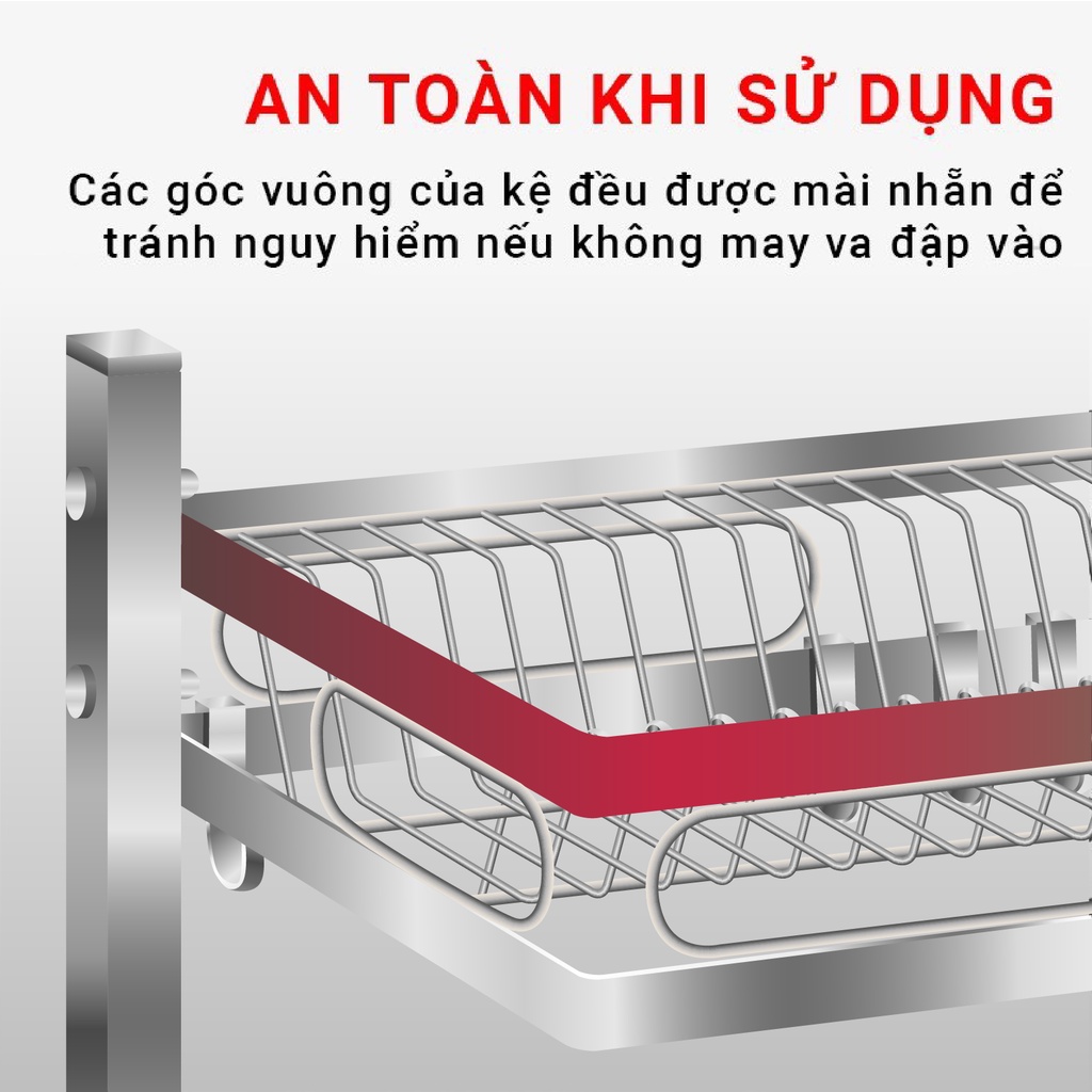 Kệ đựng chén bát đa năng FOODCOM Chất liệu INOX cao cấp, giá để bát 1 tầng tiết kiệm không gian gia đình