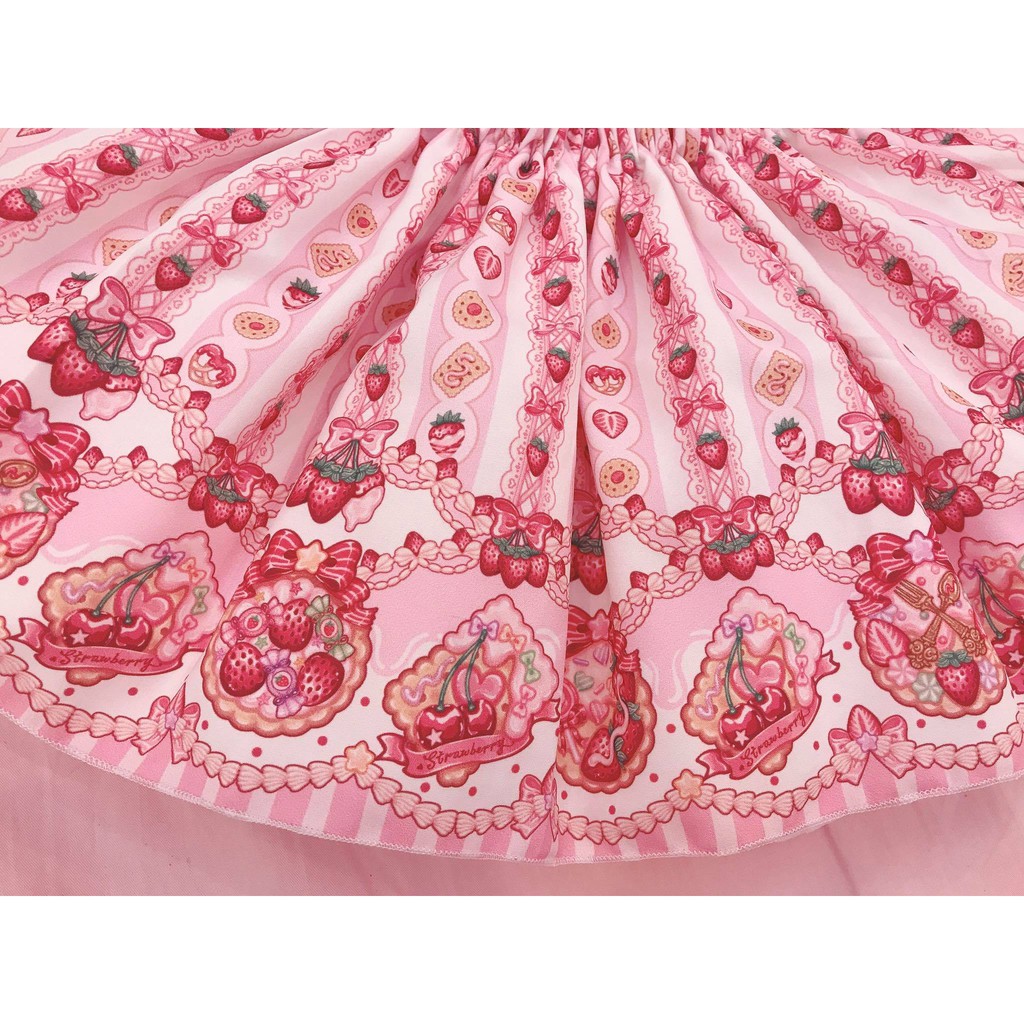 Chân váy Lolita print dâu cherry ngọt ngào, váy bèo công chúa cho bé gái 1-3 tuổi