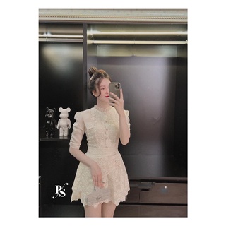 Set Áo Ren Nữ Cổ Tàu Chân Váy Chữ A Hàng Thiết Kế Cao Cấp